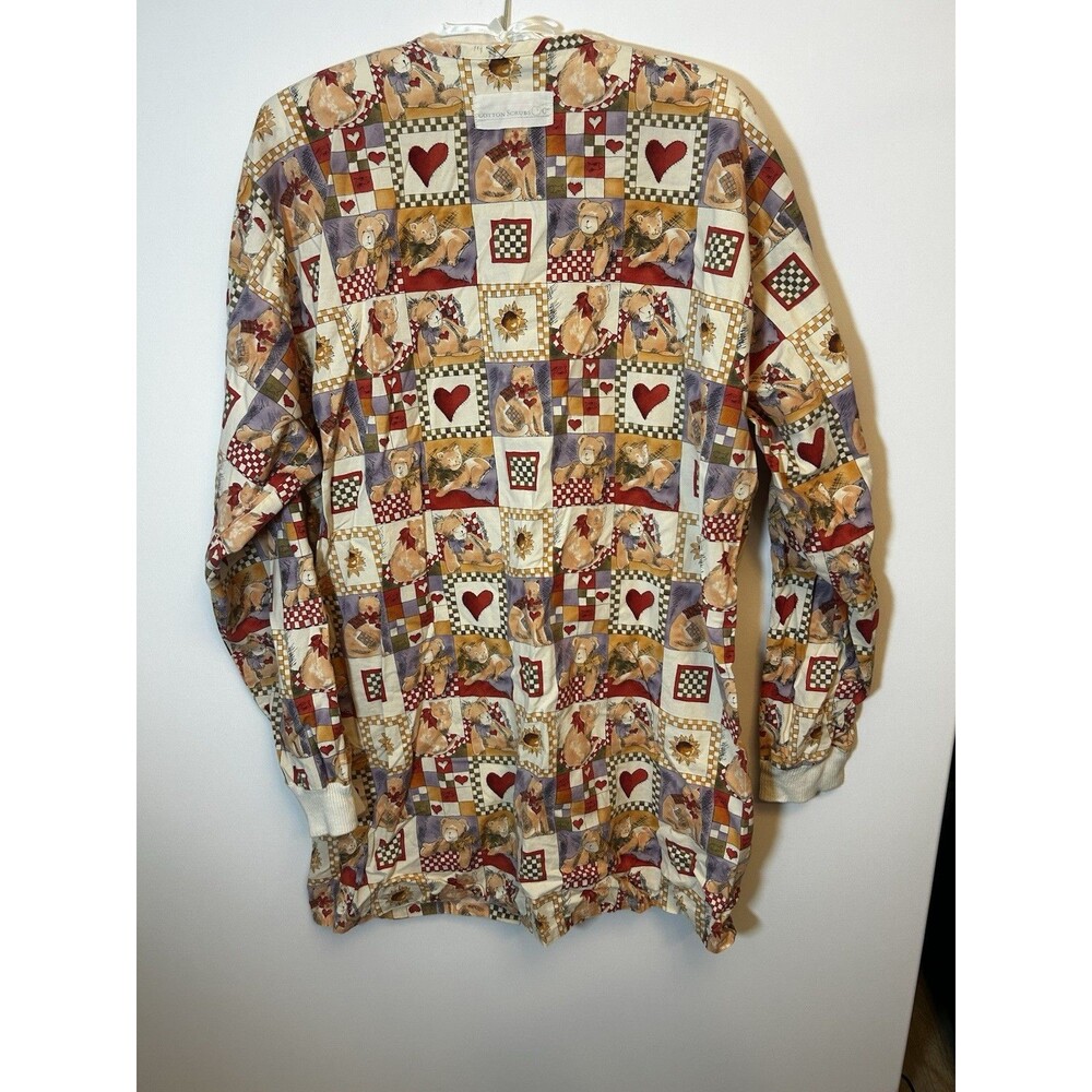 Cotton Scrubs Cat Teddy Heart Patchwork Print Scrub Jacket Estimated Size Large - Picture 15 of 15